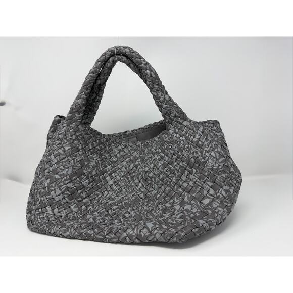 Falor Italia Leather Handwoven Italian Large Tote Shoulder Bag Gray Speck Braid - Picture 2 of 9